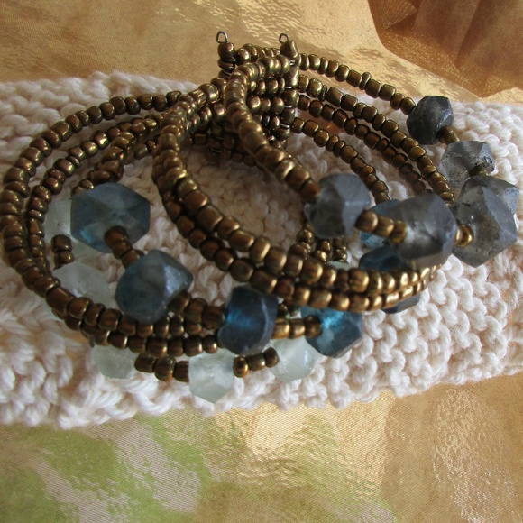 Copper Blue & Clear Beaded Statement Bracelet - Picture 5 of 11
